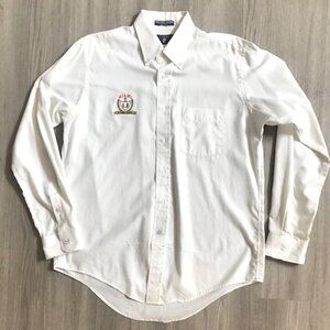 UNIVERSITY OF MIAMI HURRICANES EMBROIDERED LOGO WHITE LONG SLEEVE DRESS SHIRT- L